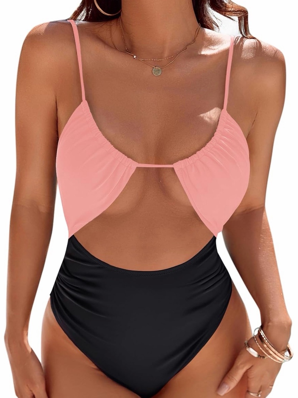 pink and Black Cutout One-Piece Swimsuit - Stylish Women’s Swimwear